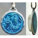 Blue enamel medal with Lourdes water.
