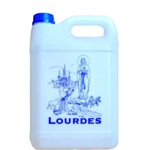 Kanister 750 Milliliter-Plastik Lourdes Wasser.