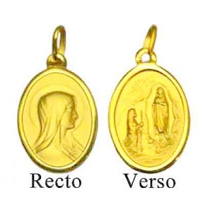 18mm Gold Plated Virgin of Lourdes Medal